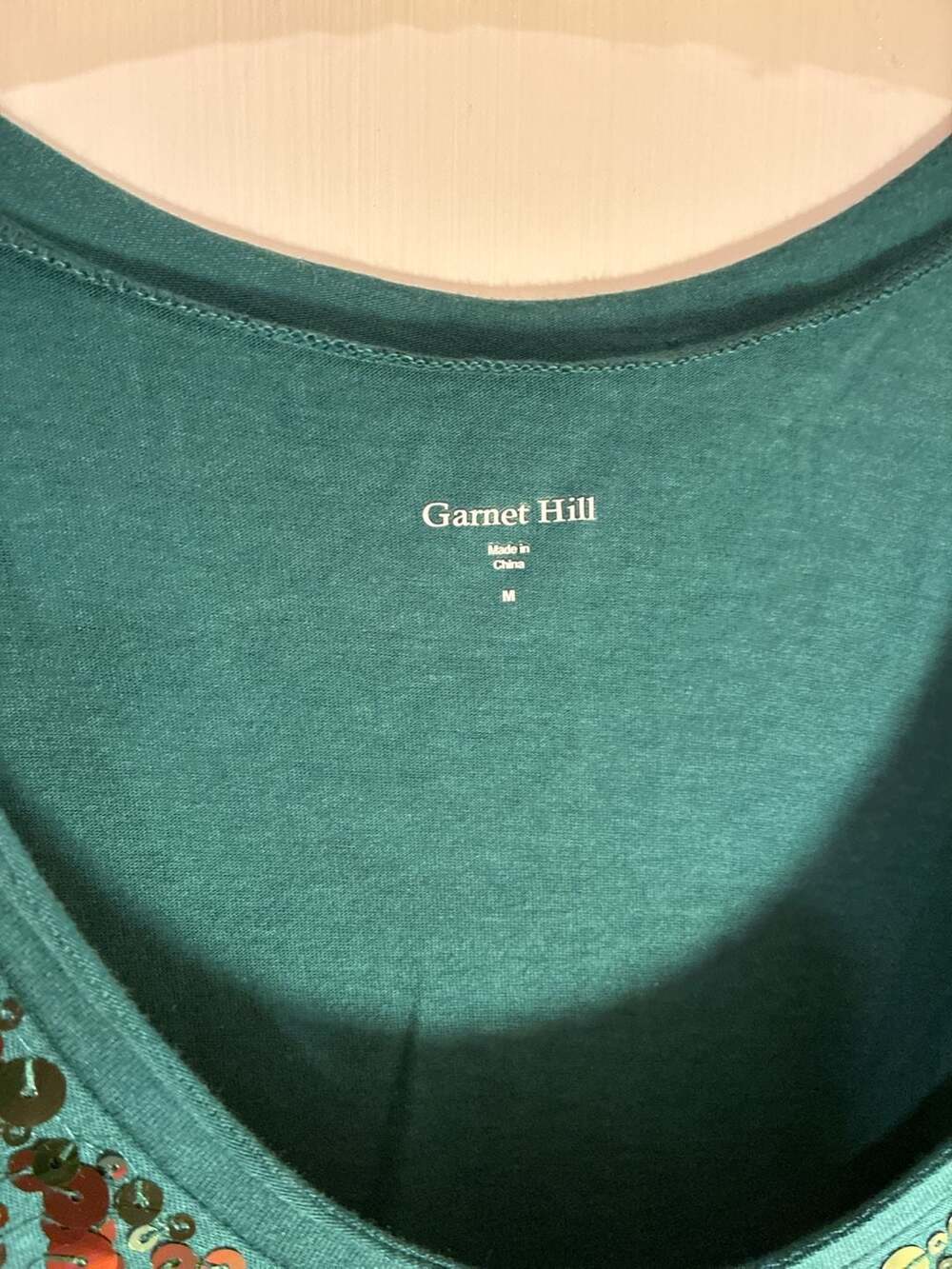 Garnet Hill Sequin Tank Top Size M Green Cotton Modal - Picture 2 of 5